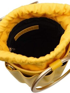 Women's Yellow Drawstring Shoulder Bag with Gold Ring Handle